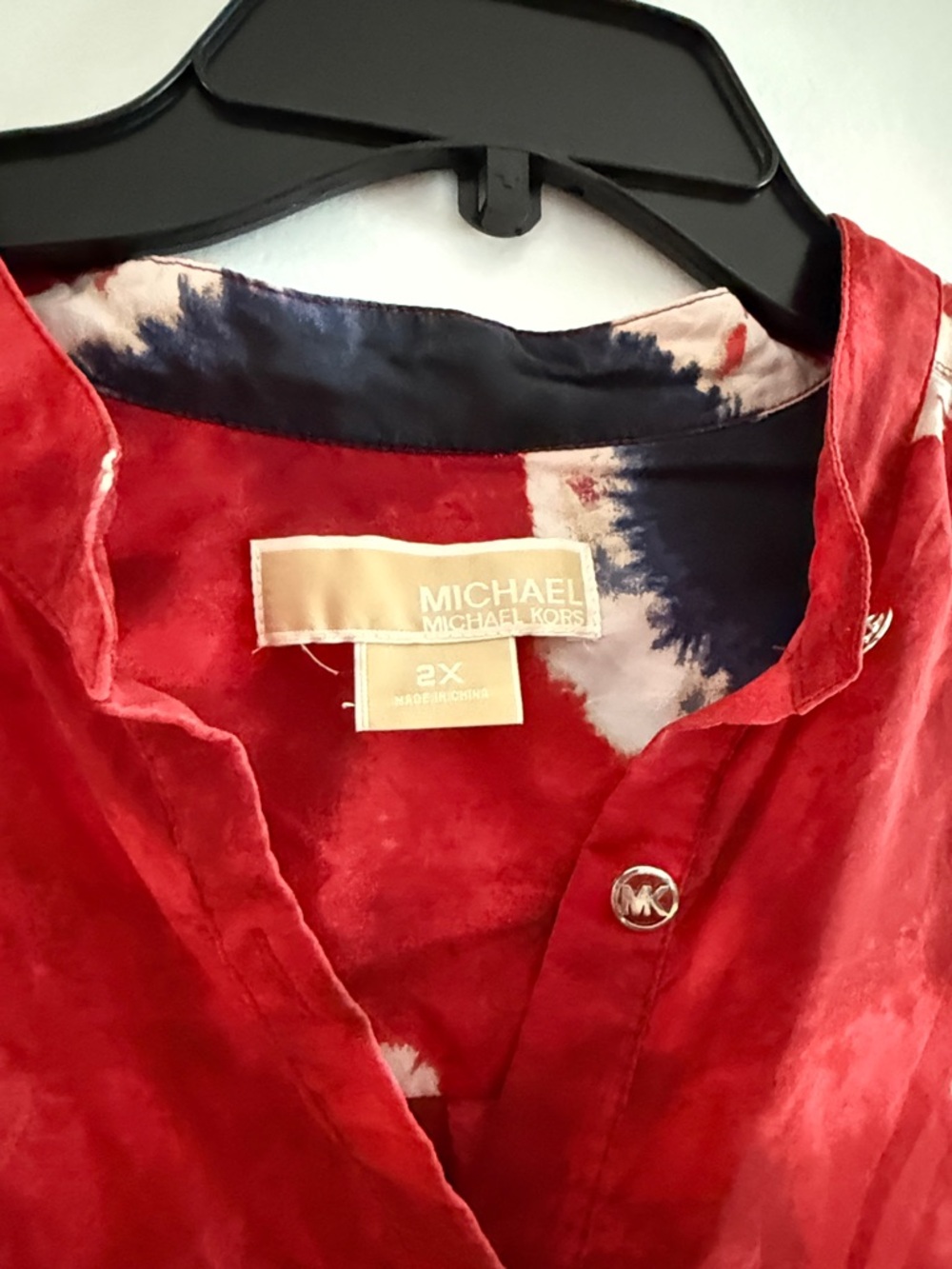Michael Kors Red Tie-Dye Henley with Navy and White Circles - Picture 3 of 9